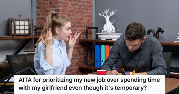 Woman getting upset with man who's busy with work