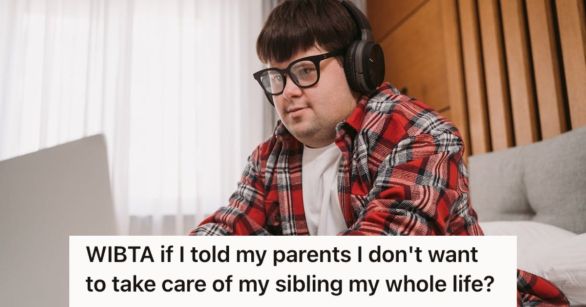 Chubby man with eyeglasses and headphones playing on his laptop