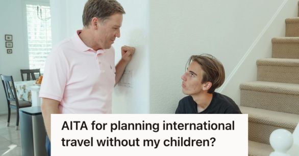 Dad talking his son by the stairs