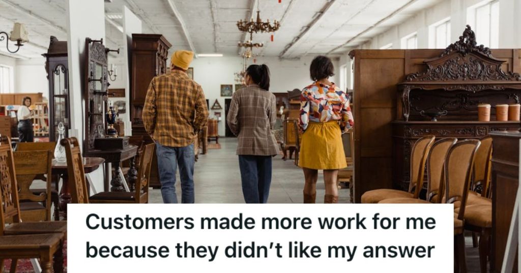 People strolling at a furniture shop