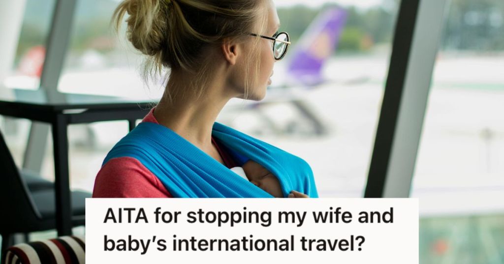 Woman wearing her baby while waiting at the airport