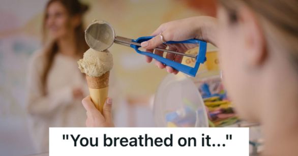 Employee scooping ice cream for a customer