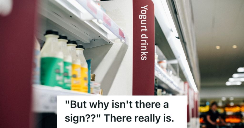 Grocery shelf with product signs