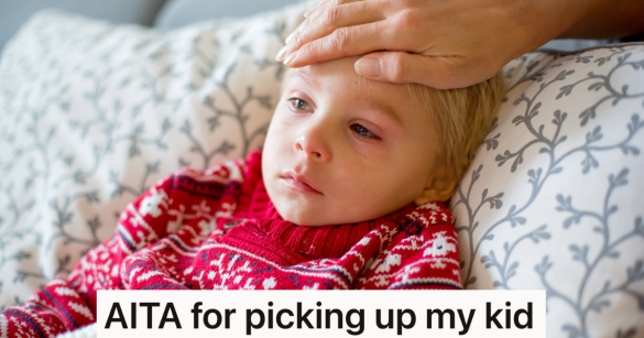 mom's hand on sick toddler's forehead