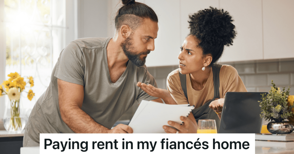 couple looking at paperwork and arguing