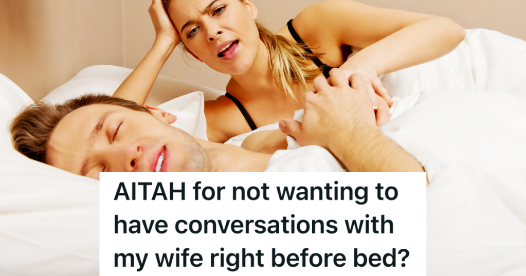 upset woman trying to wake up sleeping man