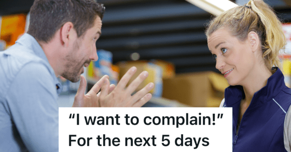 upset male customer talking to female employee