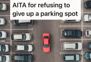 Driver Is Pulling Into An Empty Parking Spot When A Lady Jumps In Front Of Him, And Claims She’s Holding That Spot For Family