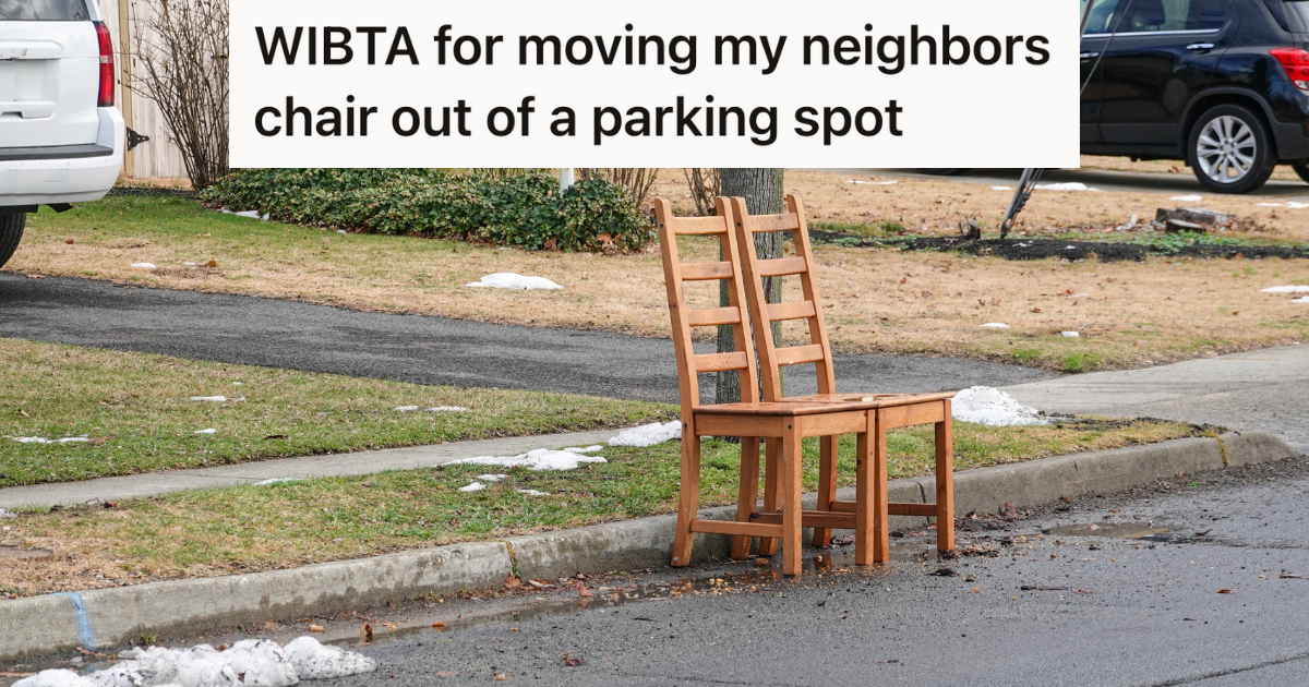Neighbor Tries To Hold A Public Parking Spot With A Chair, So Another Neighbor Is Thinking About Moving The Chair two wooden chairs on the curb