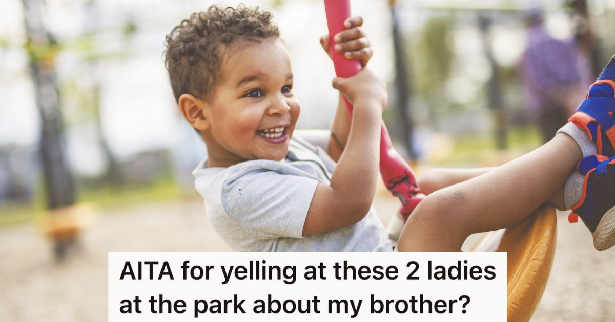 Older Brother Takes Younger Brother To The Park, But Then He Hears Ladies Gossiping About Them happy little boy on playground