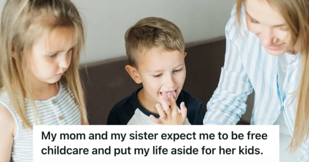 Woman playing with two young kids