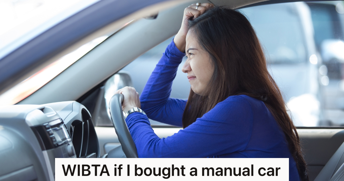 frustrated woman in blue shirt driving a car