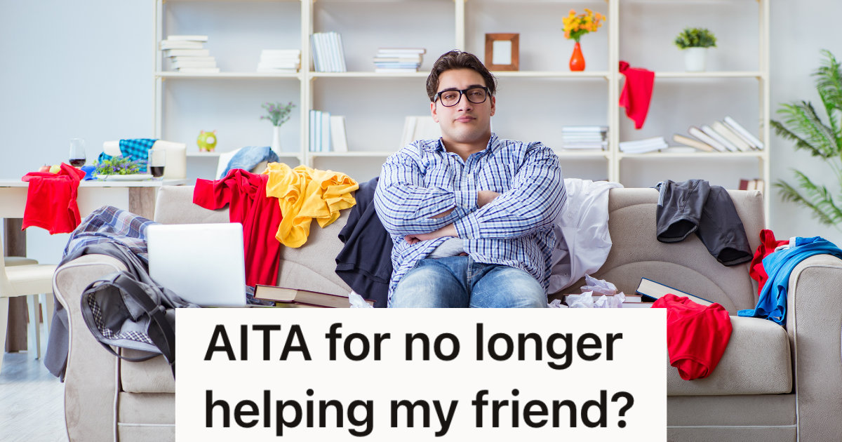 Woman Helps A Friend Out By Offering Him A Place To Live And A Place To Work, But He Still Complains man sitting on couch in messy room