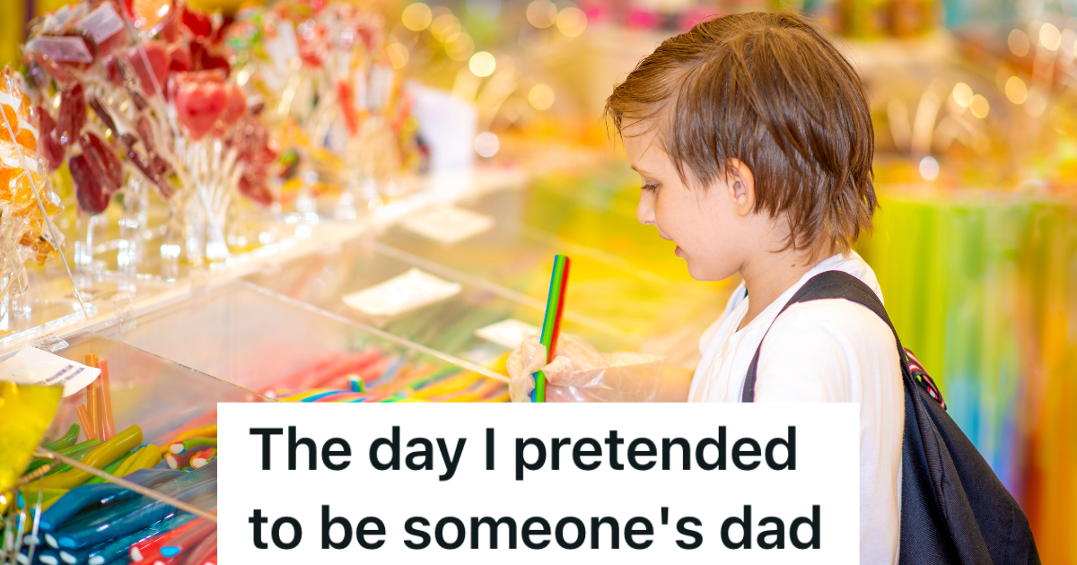 little boy holding candy in a store