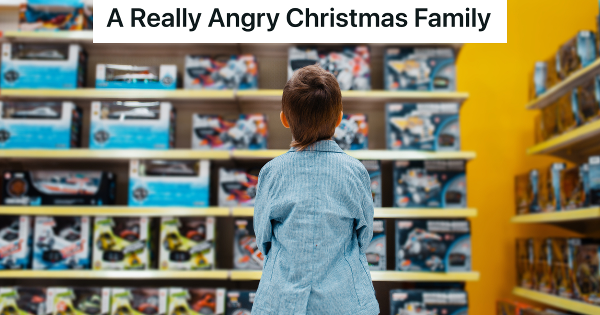 back view of boy looking at toys in toy store
