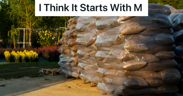 stack of plastic bags filled with mulch