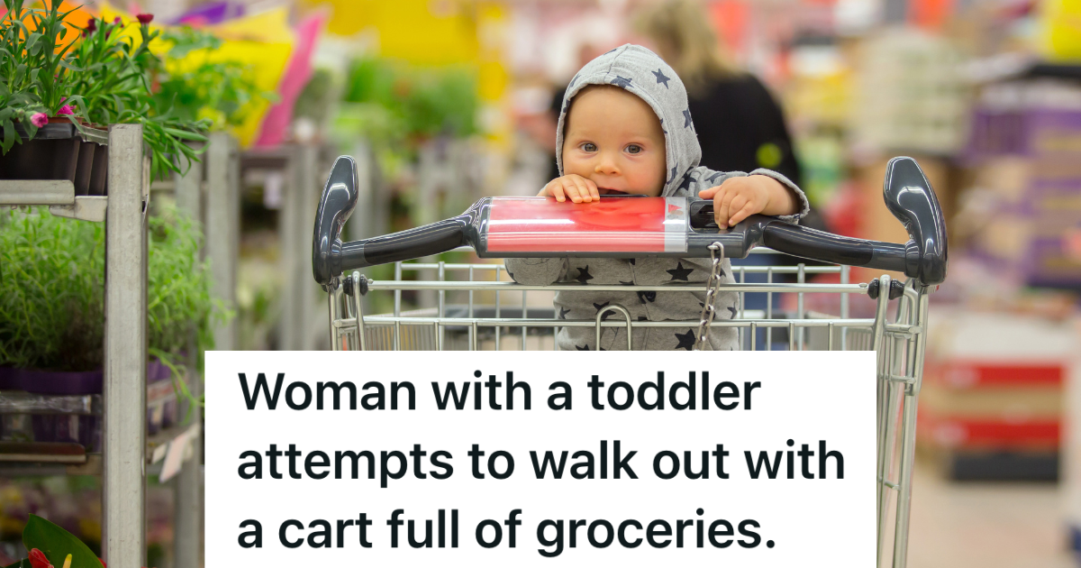 toddler in shopping cart at grocery store