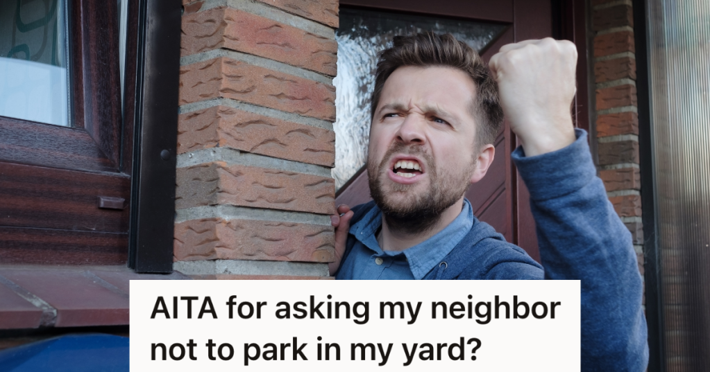 angry man with fist raised standing outside front door of house