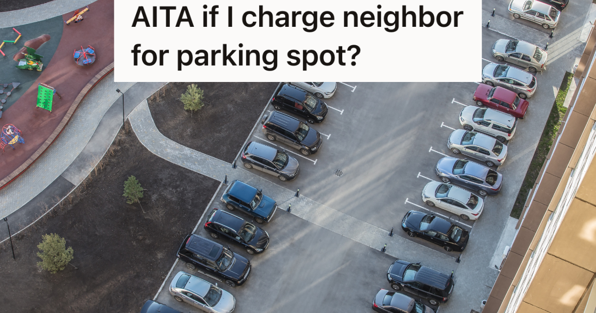 overhead shot of cars parked outside apartment building