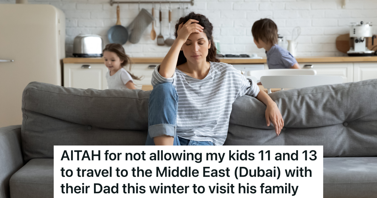 stressed out mom sitting on couch with kids running around