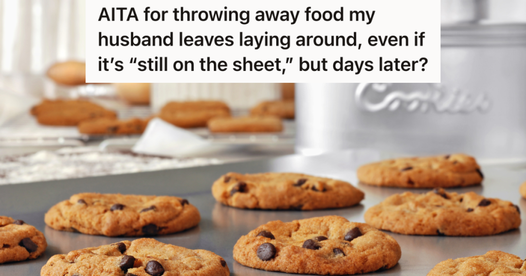 freshly baked chocolate chip cookies on messy counter