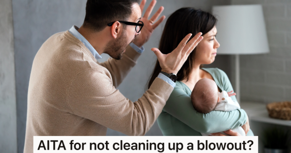 man yelling at woman who's holding a baby