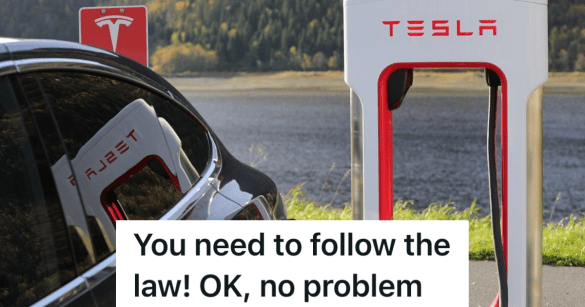 car plugged into Tesla charging station