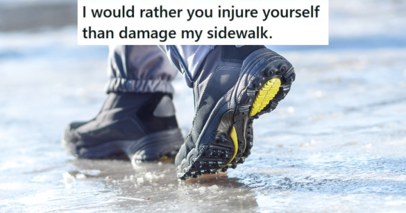closeup of person in boots walking on ice