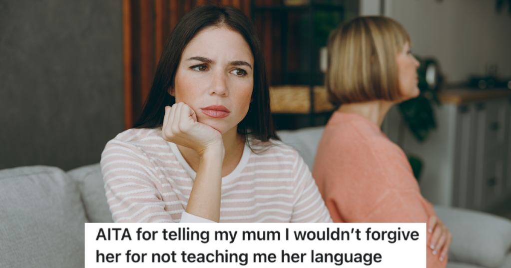 upset woman turning her back on her mom