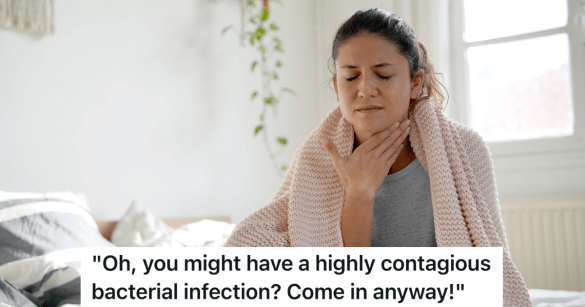 woman sitting in bed holding her neck because it hurts