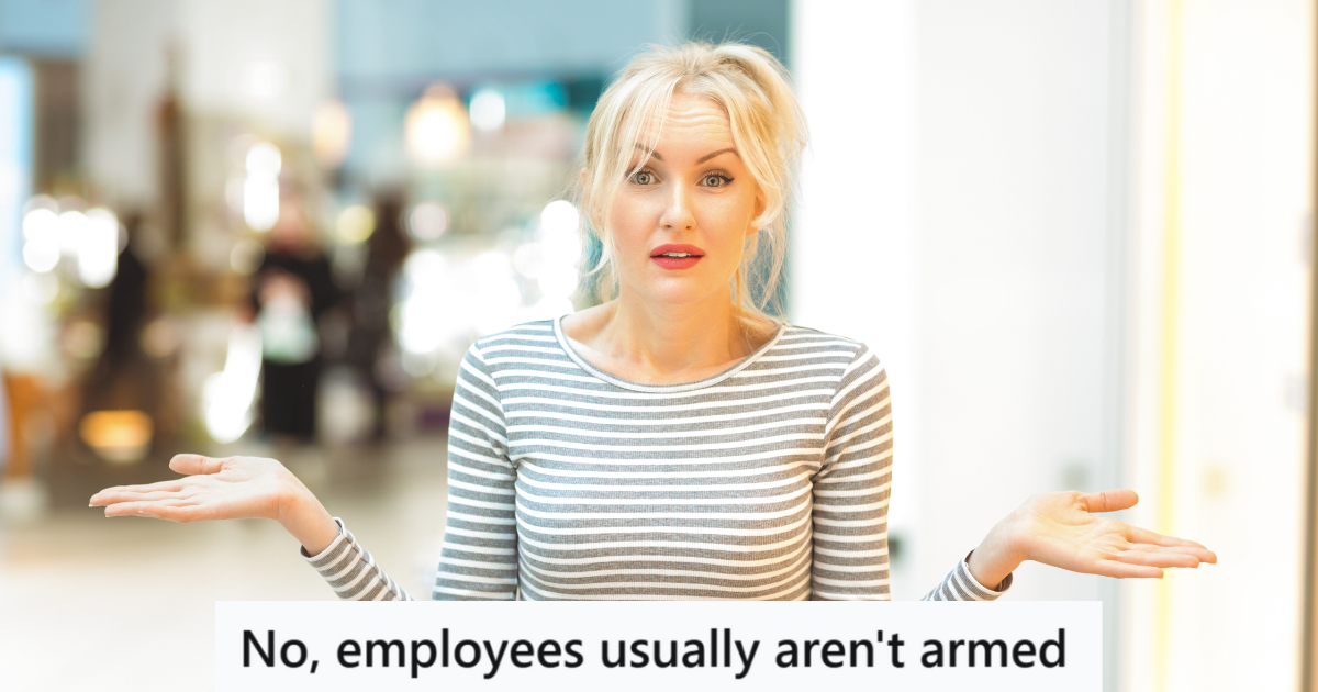 confused blond woman in a store