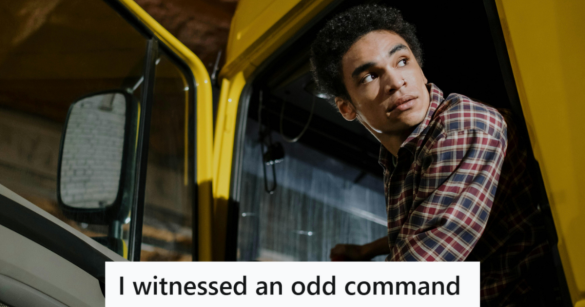 man in a yellow truck looking behind him