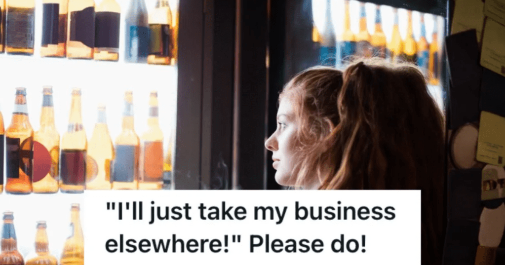 Woman looking at wine displays