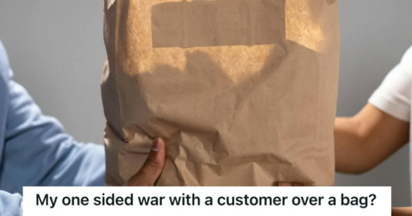 large paper bag between two people