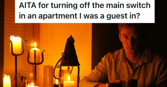 Man drinking coffee in the dark by candlelight