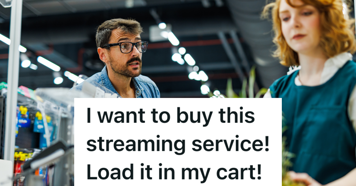 frustrated man yelling at cashier