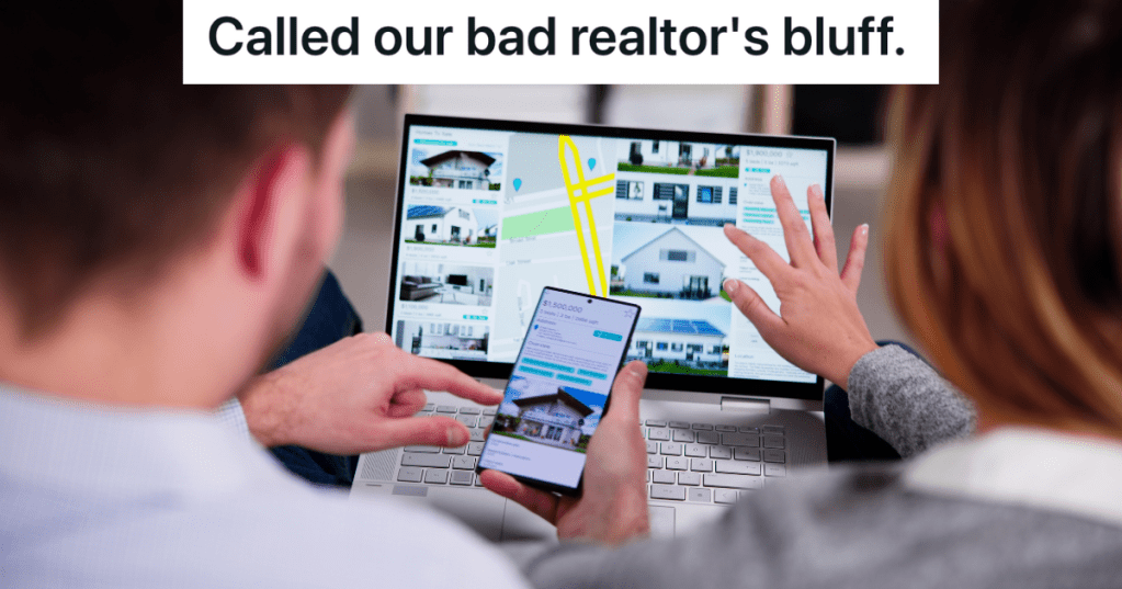 couple looking at real estate on a laptop and phone