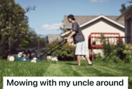 Family Tells Son To Mow The Yard And Cut The Grass Lower Than Usual, But His Annoying Uncle Changes The Settings On The Mower So That He Cuts The Grass Higher
