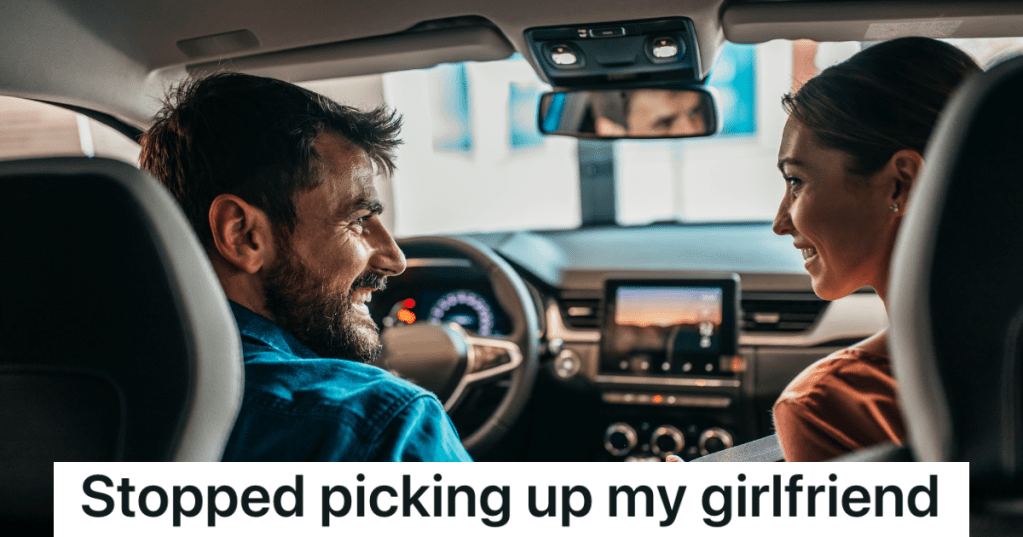 man driving car, woman in passenger seat