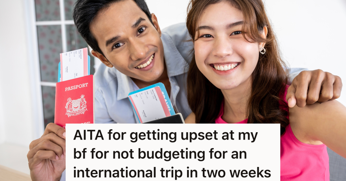 young couple excitedly holding passports and airline tickets