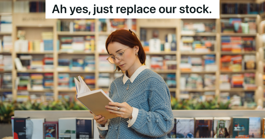 woman looking at book in bookstore