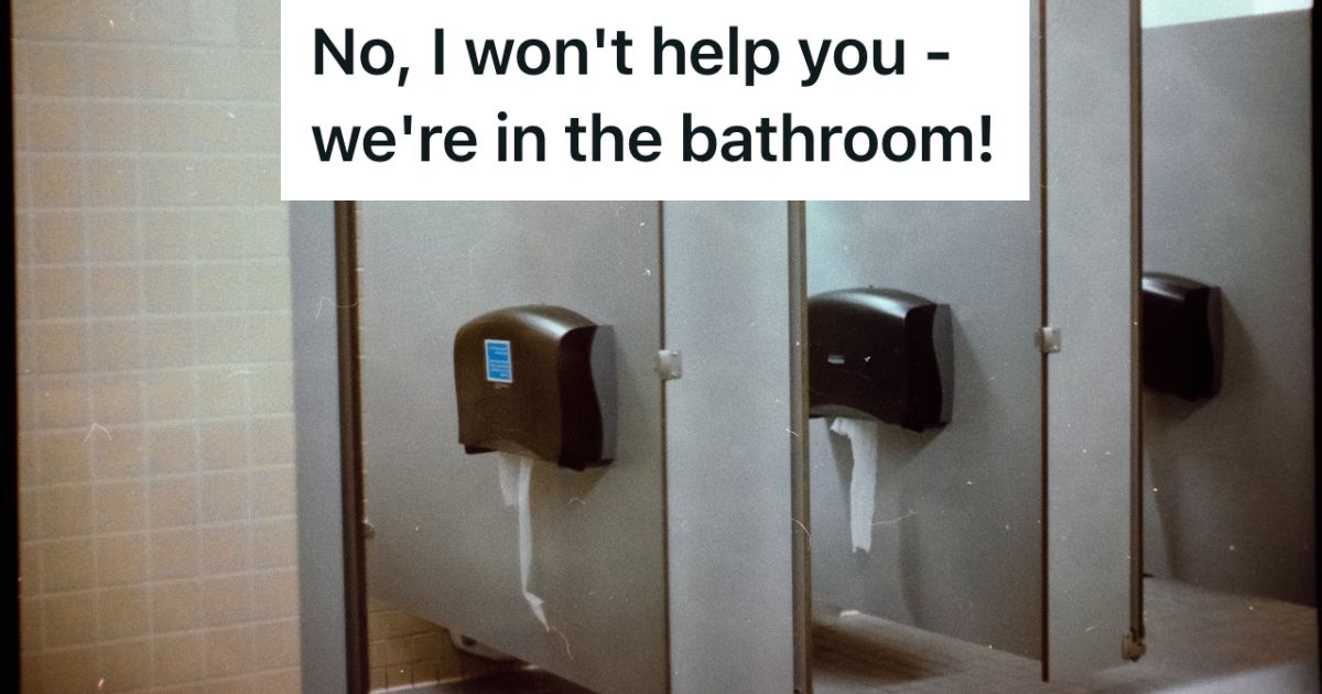 Store Employee Was Stopped By A Customer Who Asked For Assistance, But She Reminded Them That Theyre In The Bathroom Row of stalls in a public restroom