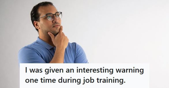 Man wearing a blue polo thinking about an odd warning