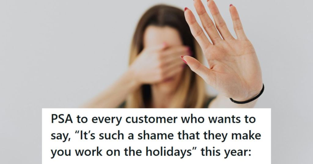 Woman covering her eyes and putting up her hand