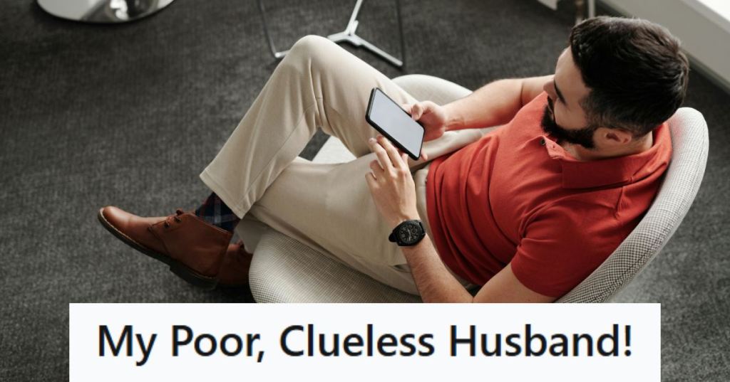 Man sitting in a chair wearing a red polo shirt and khaki pants