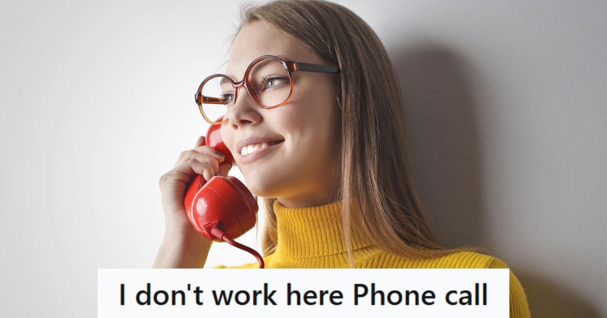 Woman smiling on the phone as she explains they have the wrong number