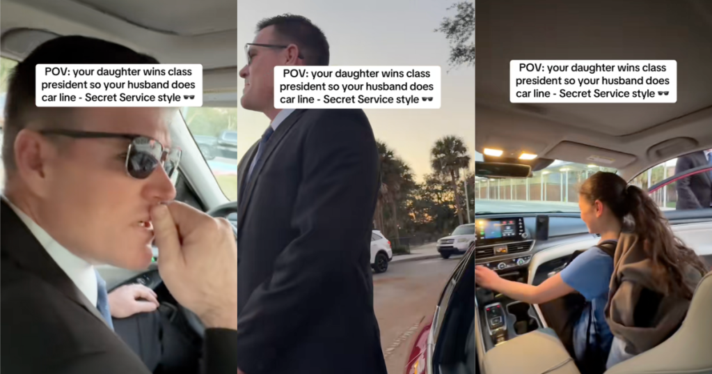 man picking up his daughter from school