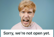 Customer Wants To Enter Store Before It Is Open, But The Assistant Manager Refuses To Open The Door No Matter What