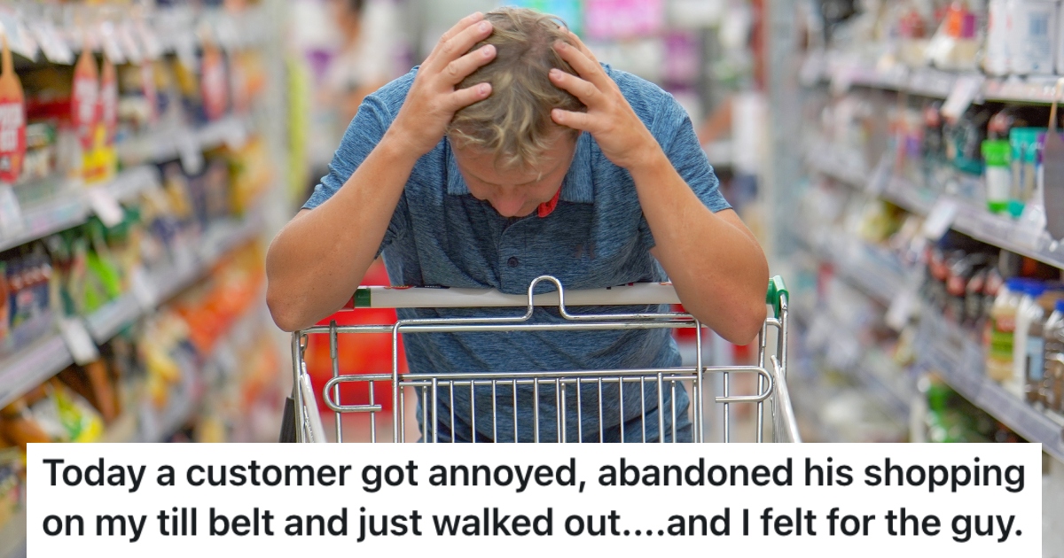 frustrated man in a grocery store