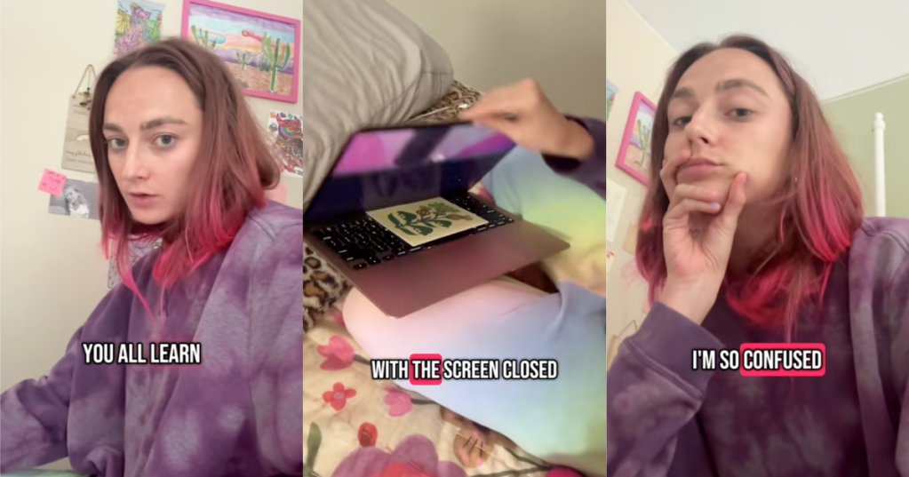 woman talking about her computer